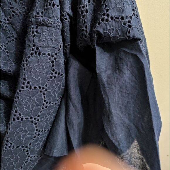 French Connection fit and flare cotton Embroidered Eyelet navy midi dres… - Picture 7 of 16